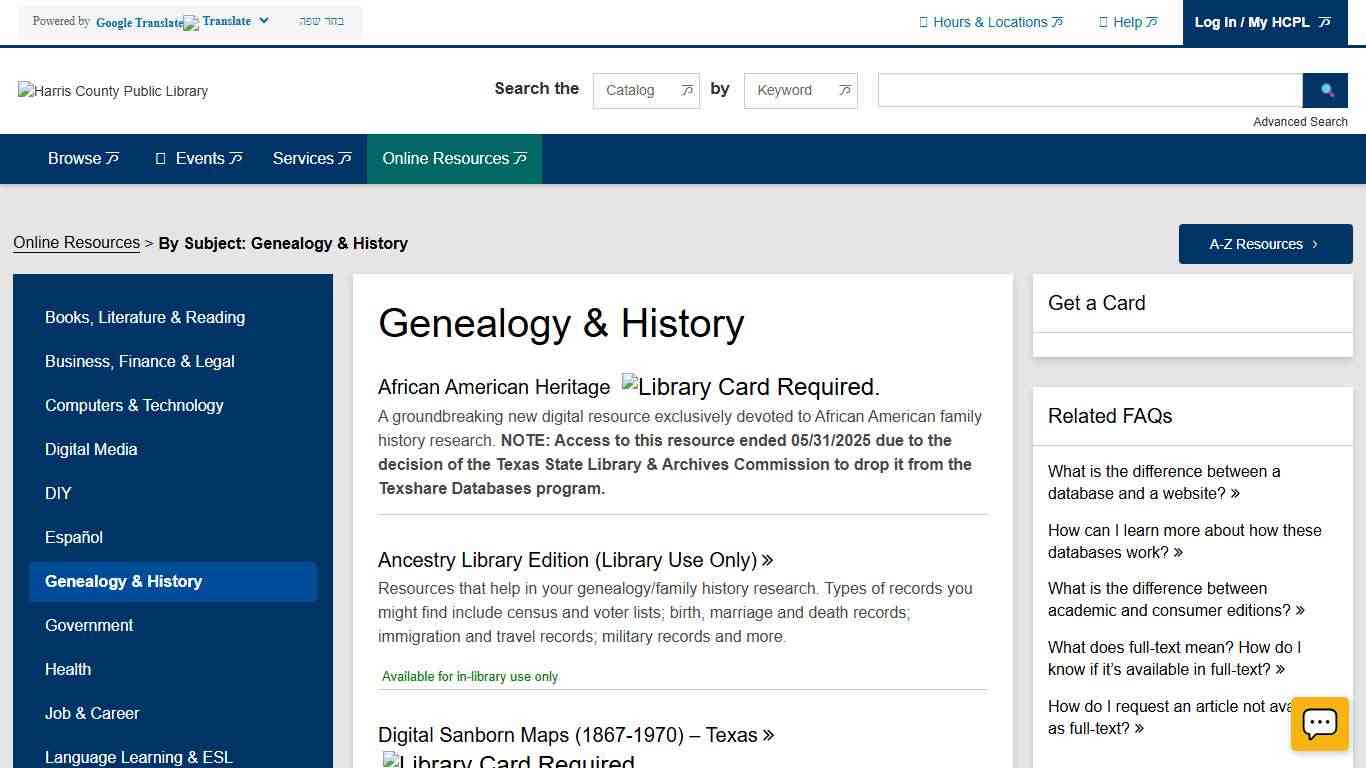 Genealogy & History Harris County Public Library