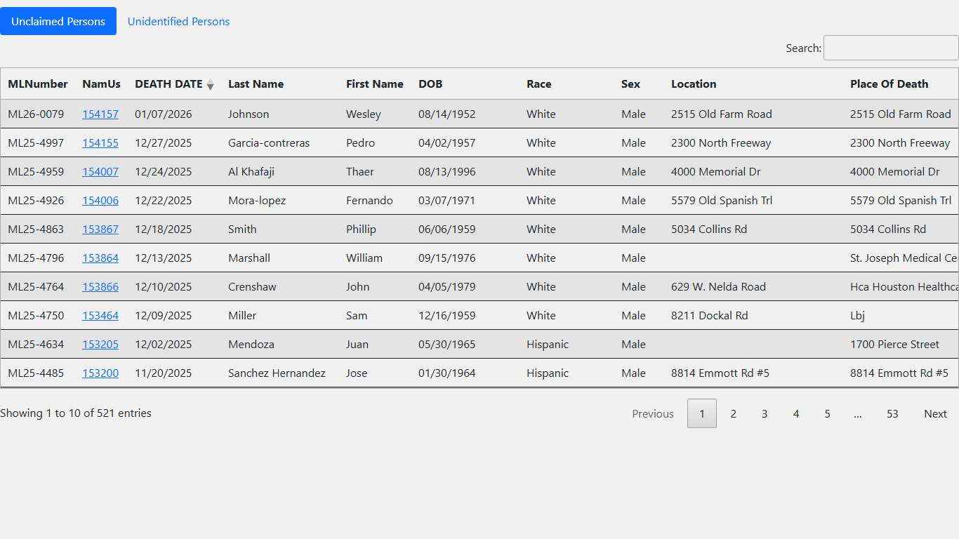 Unclaimed Persons - IFSUnclaimUnidentifyrecords